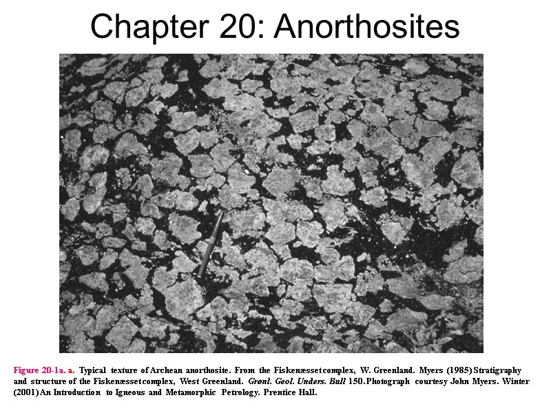 Chapter 20: Anorthosites Figure 20-1a. a.  Typical texture of Archean anorthosite. From the